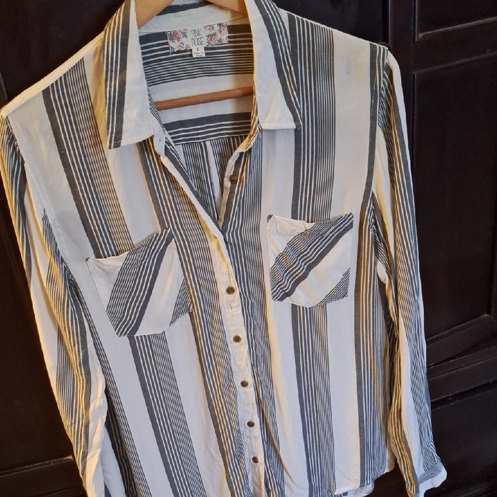 Pink Rose Gray and White Striped Shirt